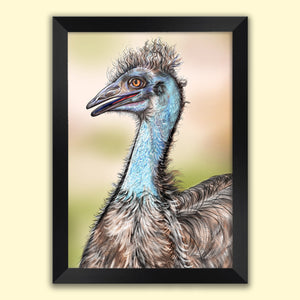 Emu drawing in a black frame.