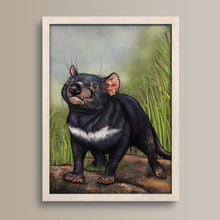 Load image into Gallery viewer, Tasmainian devil art in a wooden frame.
