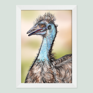 Emu drawing in a white frame.