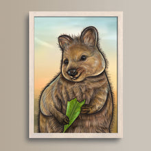 Load image into Gallery viewer, Quokka art in a wooden frame.

