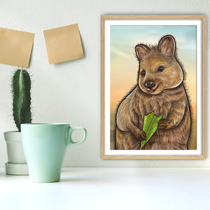 Quokka artwork in a wooden frame. Quokka animal heads for wall decor.